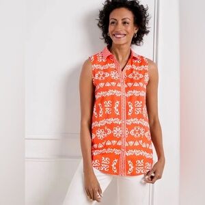 Sleeveless Non-Iron Perfect Shirt Tank - Orange Dainty Tile